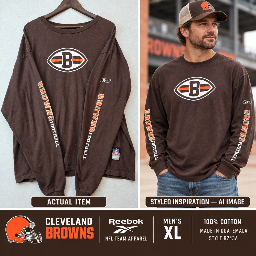 Reebok Cleveland Browns Shirt‎ Mens XL NFL Long Sleeve Brown XL Good Y2K Retro